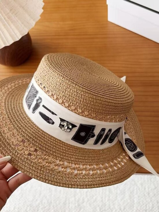 Chanel Flat Brim Straw Hat | Luxury Summer Sun Protection Accessory